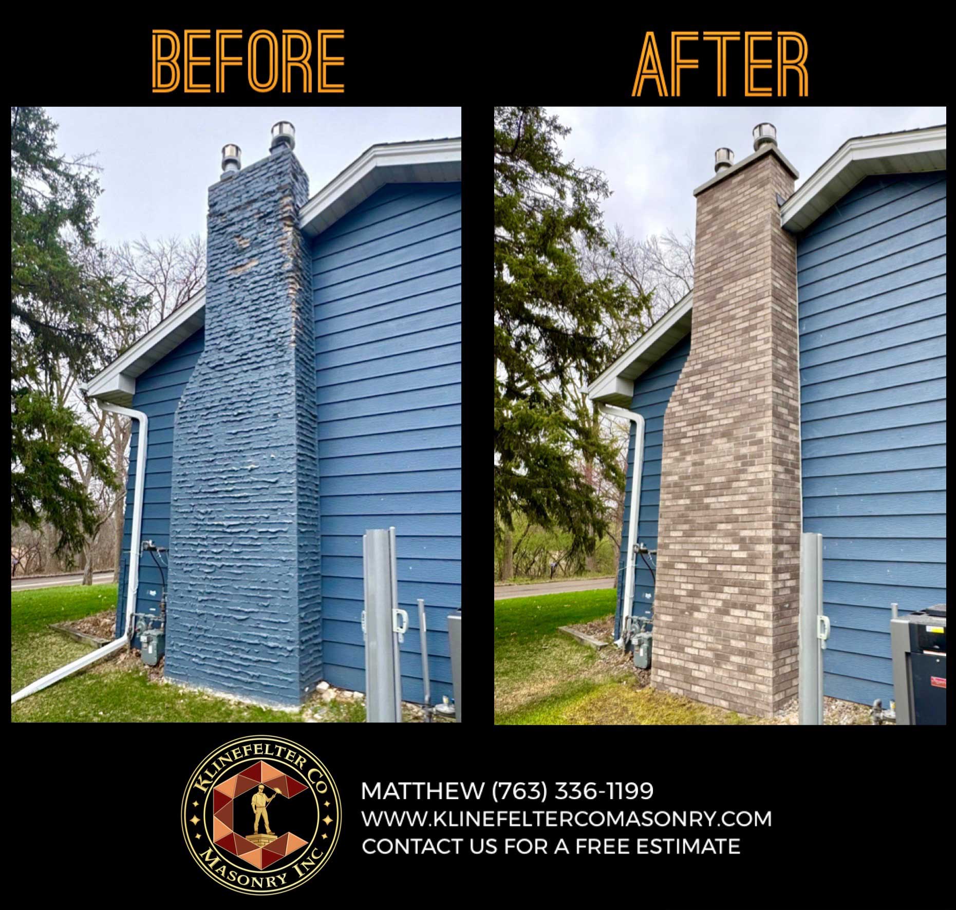 Before and after chimney masonry restoration comparison